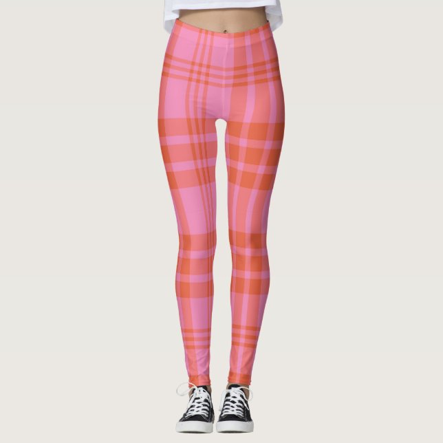 Legging Xadrez Quadriculado Laranja Rosa (Frente)