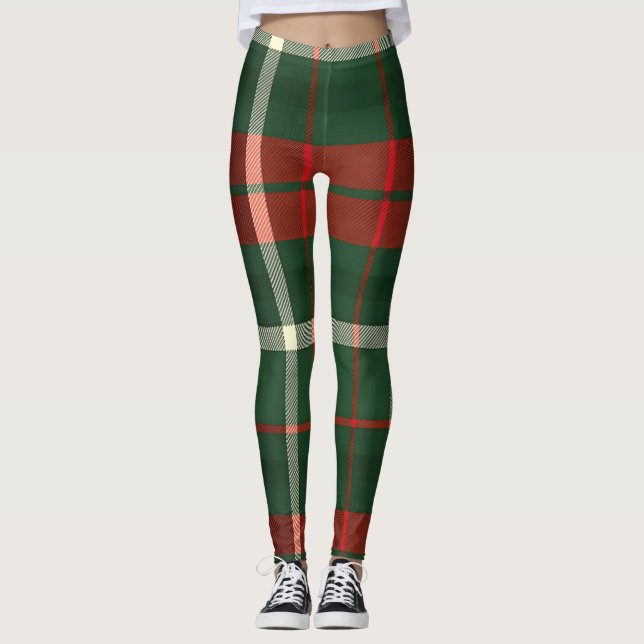 Legging Xadrez quente em vermelho, verde e branco (Frente)