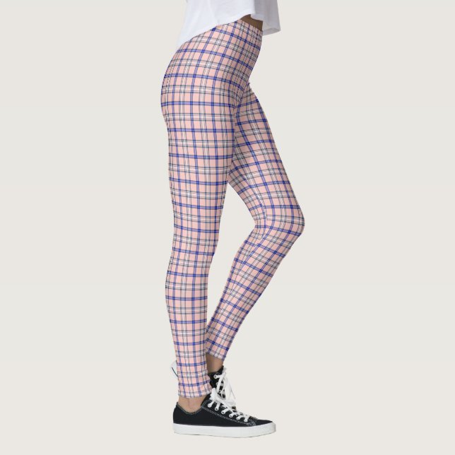 Legging Xadrez Rosa Azul Padrão Clássico Retro (Direita)