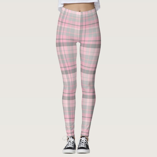 Legging Xadrez rosa Cinzas, pernas para mulheres (Frente)