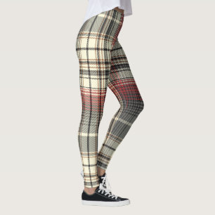 Legging Xadrez Tartan cinza vermelha padrão branca