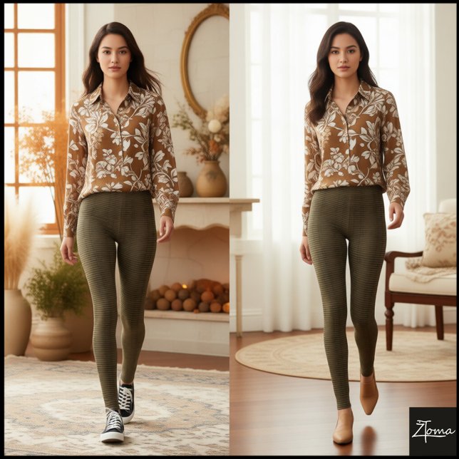 Legging Xadrez Tecido Texturizado Oliva Marrom (Criador carregado)