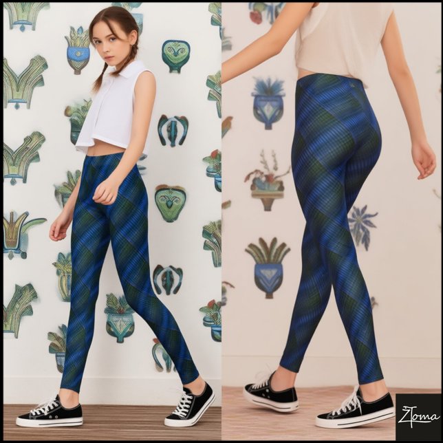 Legging Xadrez Texturizado Diagonal Verde Azul Escuro (Criador carregado)