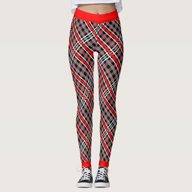 Legging Xadrez tradicional - Preto branco vermelho (Frente)