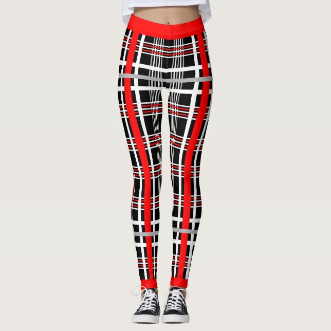Legging Xadrez Tradicional - Vermelho Branco Preto (Frente)
