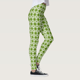 Legging Xadrez Verde Abacate Trevo Cor Retro