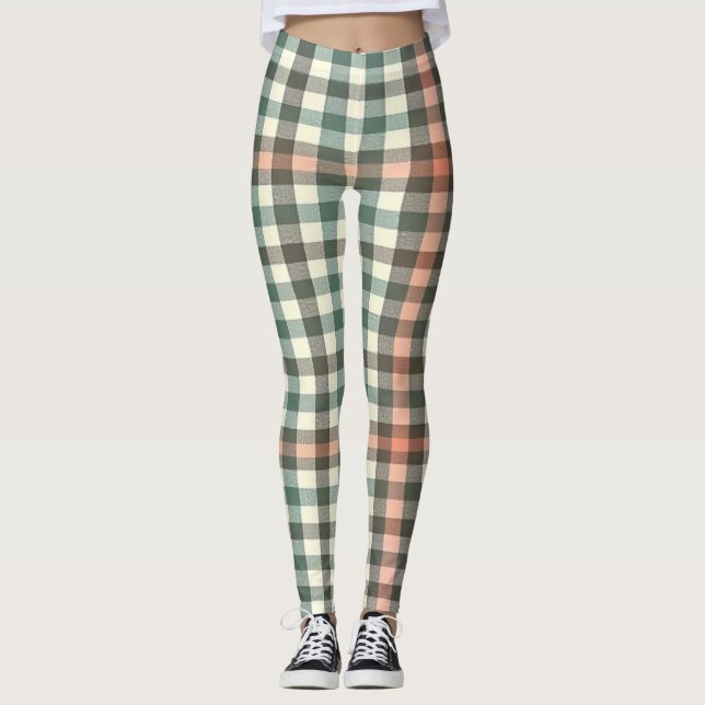 Legging Xadrez Verde, Branco e Laranja (Frente)