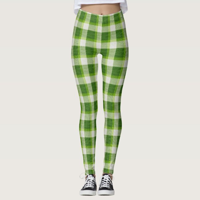 Legging Xadrez Verde Suave de Tartan (Frente)