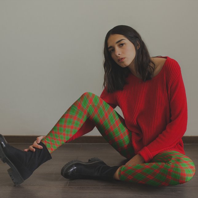 Legging Xadrez Verde Vermelha Calças de Natal Pajama (Criador carregado)