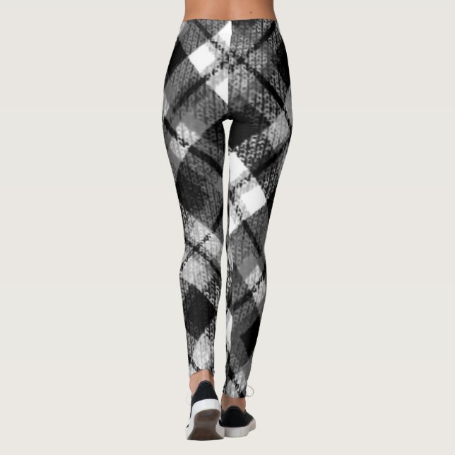 Legging Xadrez Verificação de Tartan Black White Farmhouse (Verso)
