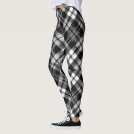Legging Xadrez Verificação de Tartan Black White Farmhouse
