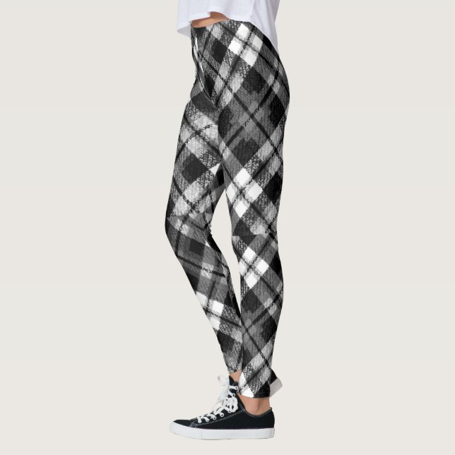 Legging Xadrez Verificação de Tartan Black White Farmhouse (Esquerda)