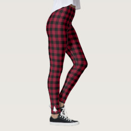 Legging Xadrez Vermelho de Árvore de Natal Feriado