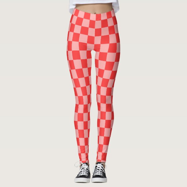 Legging Xadrez Vermelho e Rosa Atraente (Frente)