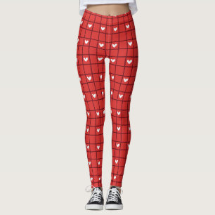 Legging Xadrez Vermelho Encantador e Corações Brancos Esti
