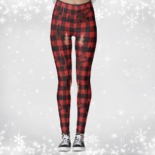 Legging Xadrez Vermelho Preto Tartan Alce Cabana Country