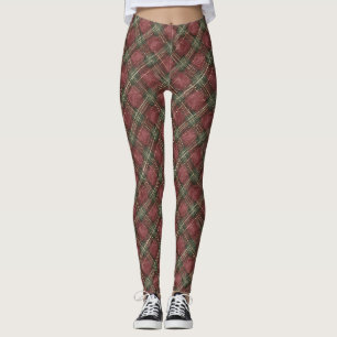 Legging Xadrez Vermelho Verde Borgonha