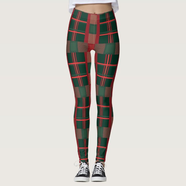 Legging Xadrez Vermelho Verde Natal Ousado (Frente)