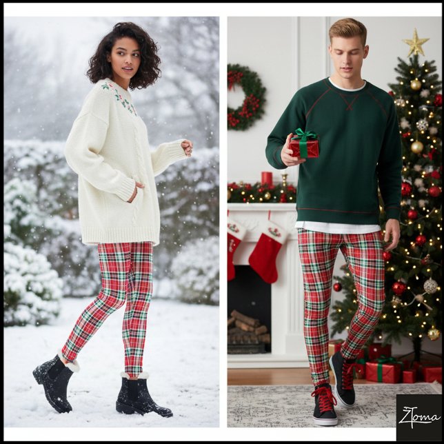 Legging Xadrez Vermelho Verde Natal Tecido Apertado (Criador carregado)