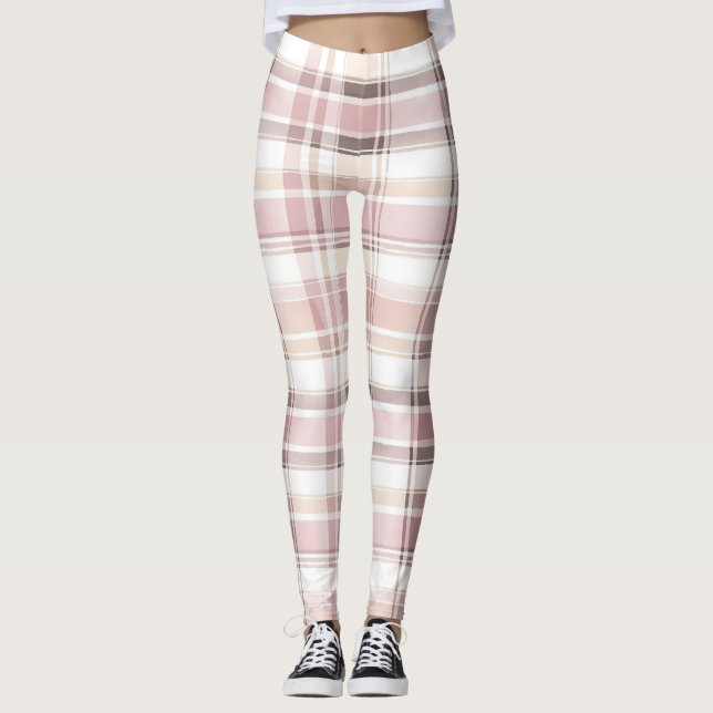 Legging Xadrezes de Creme Branco Cor-de-rosa-chic (Frente)
