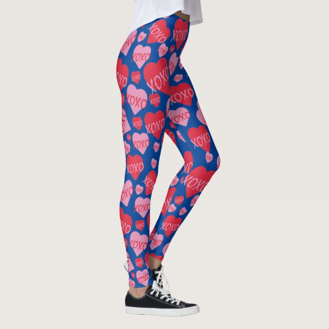 Legging XOXO Love Red Heart Namorados Azul (Direita)