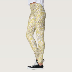 Legging Yellows e White Mandala Kaleidoscope Medallion