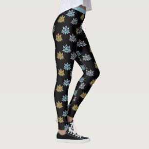 Legging Yoga Lotus Cinza Azul Dourada