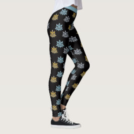 Legging Yoga Lotus Fllower Blue Cinza Dourada