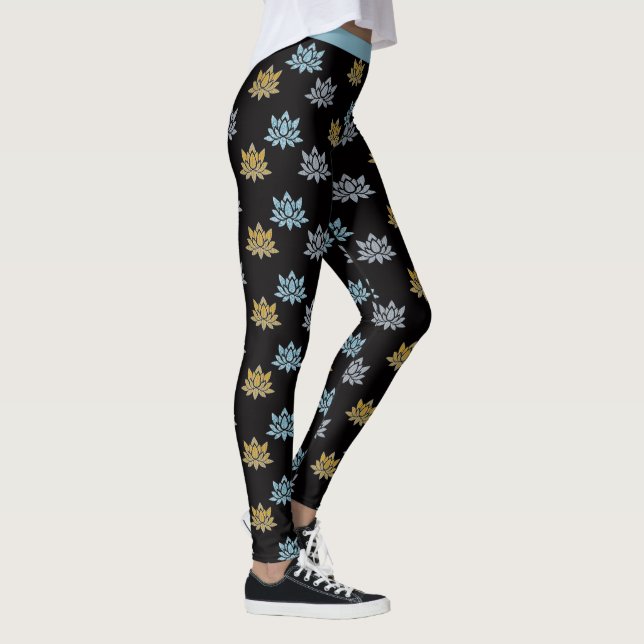 Legging Yoga Lotus Fllower Blue Cinza Dourada (Direita)