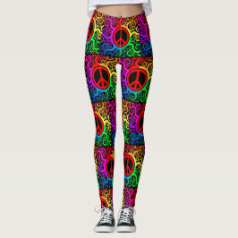 Legging Yoga - Sinais de paz retrô-arco-íris e rabiscos