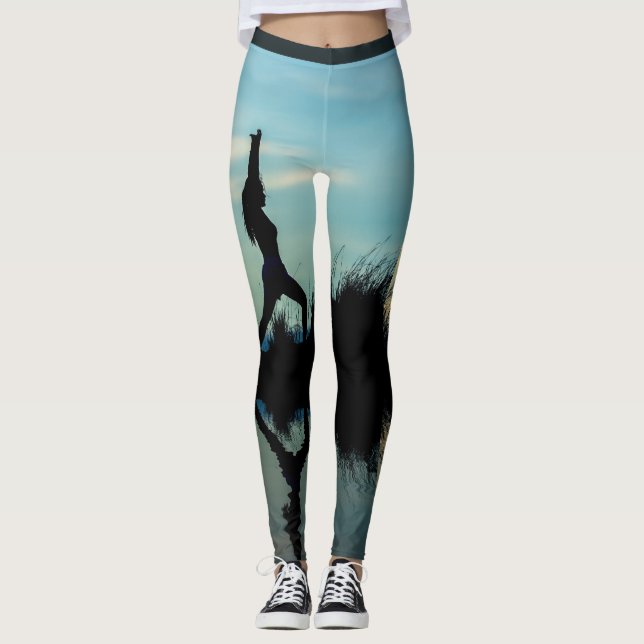 Legging Yoga Theme Woman Silhouette com Reflexão Água (Frente)