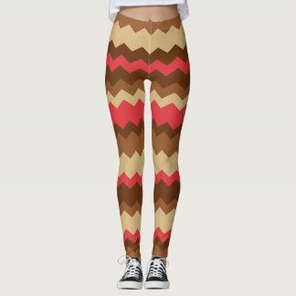 Legging Zag de outono castanho e vermelho com striping