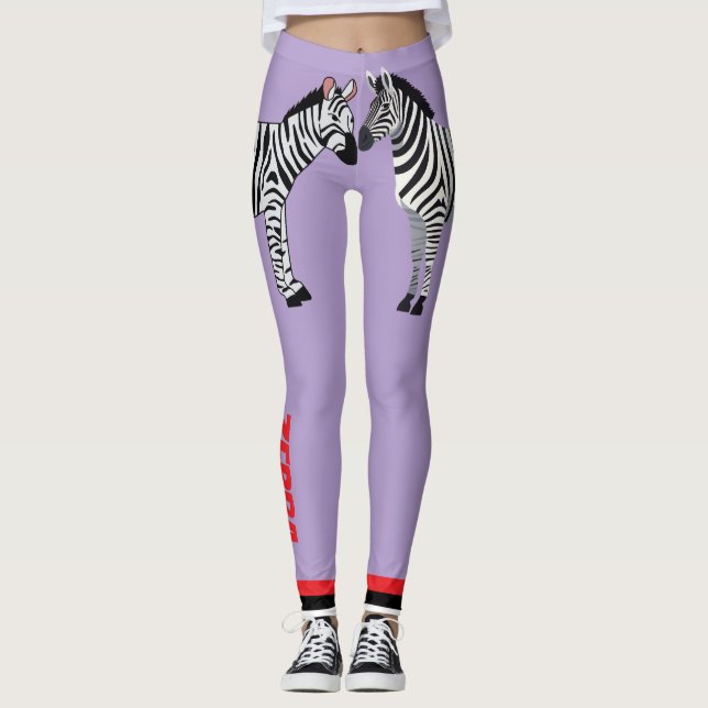 Legging Zebra adorável Fundo roxo Fofo Feminino (Frente)