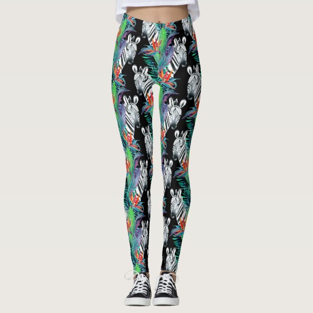 Legging Zebra e teste padrão de flores exótico 2 (Frente)