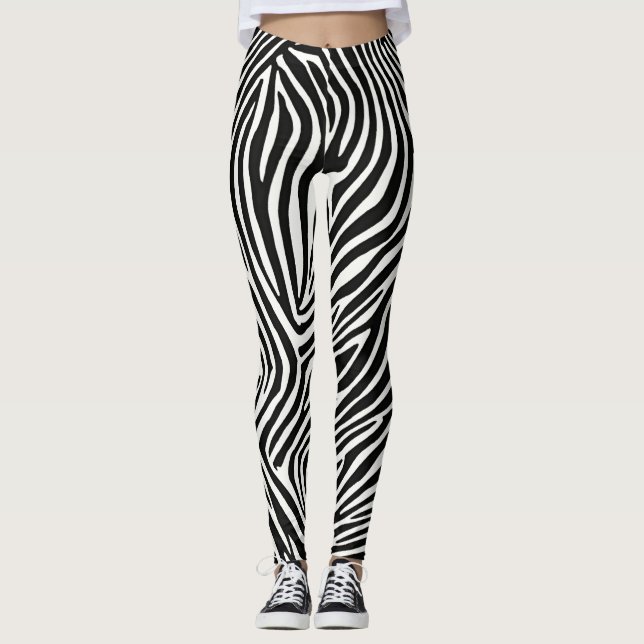 Legging Zebra Stripe Leggings: Impressão selvagem preto e  (Frente)