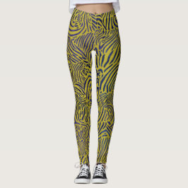 Legging Zebra Strips em Dourado e Azul Metálico