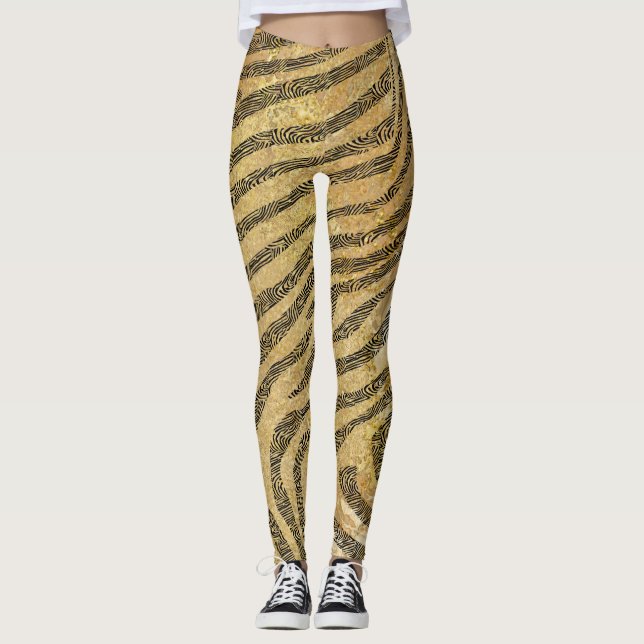 Legging Zebra strips na textura Dourada de mármore (Frente)
