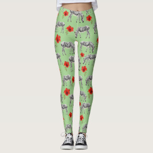 Legging Zebras Entre Flores de Hibiscus