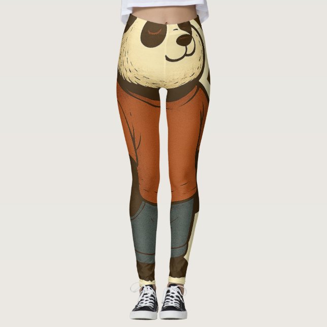 Legging Zen Panda Sticker – Relaxed Cartoon Bear in Casual (Frente)