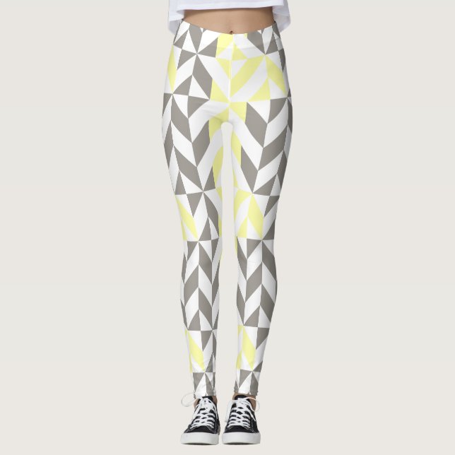 Legging ZigZag Geométrico Amarelo e Silver (Frente)