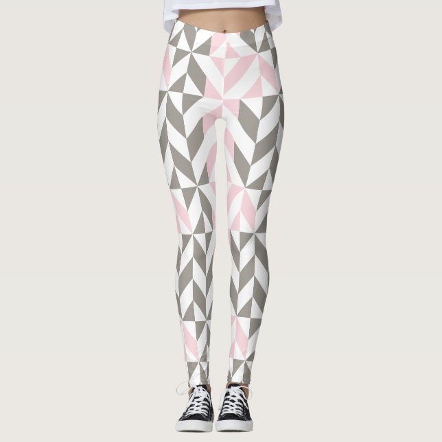 Legging ZigZag geométrico, rosa e prata (Frente)