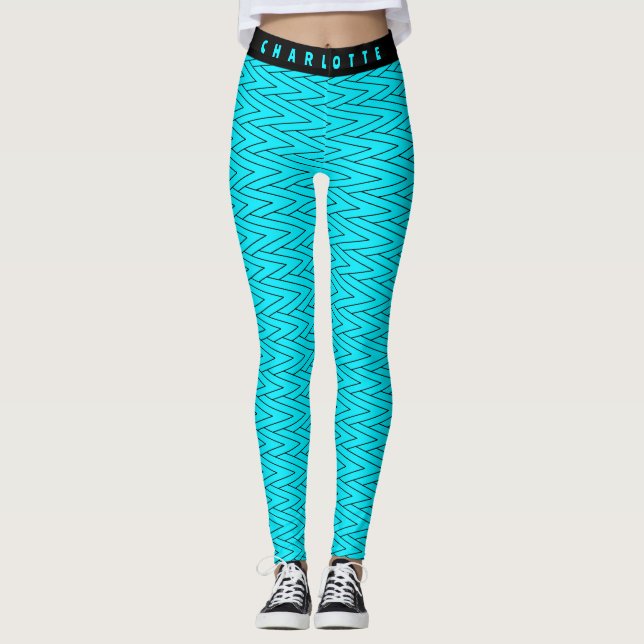 Legging Zigzag Neon Turquoise Geométrico Esportes e Yoga N (Frente)