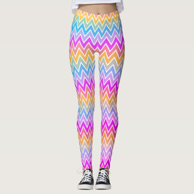 Legging Zigzag Rainbow Patterno Rosa, Azul Amarelo Laranja (Frente)