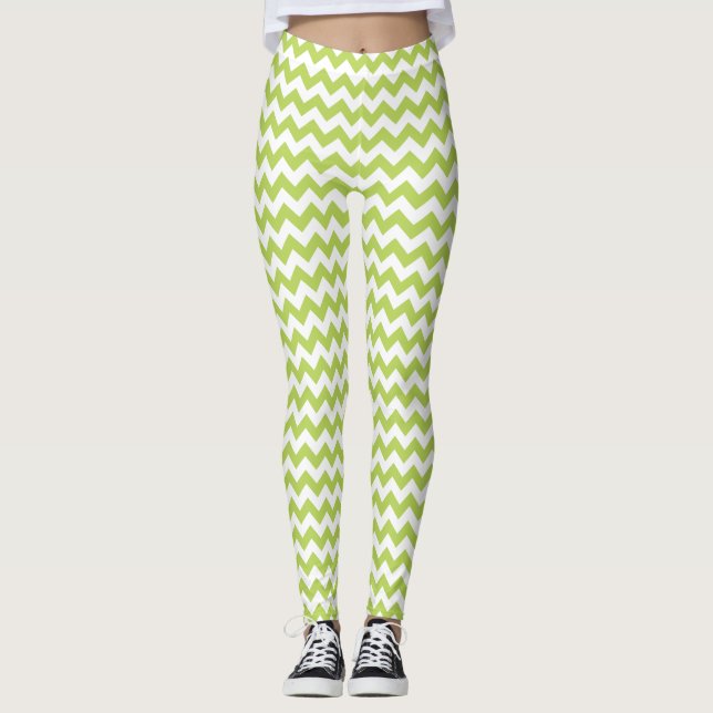 Legging Zigzag Verde, Chevron Verde, Padrão Geométrico (Frente)