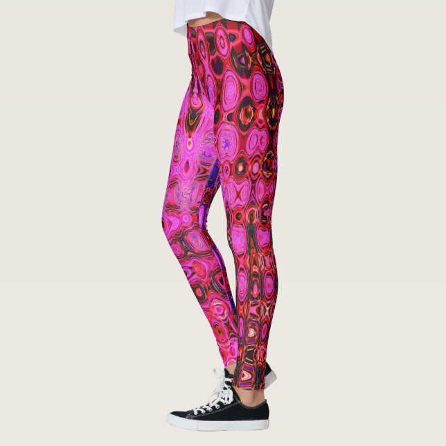 Legging Zigzags Atômicos Frios Abstratos Rosa e Preto no E (Esquerda)