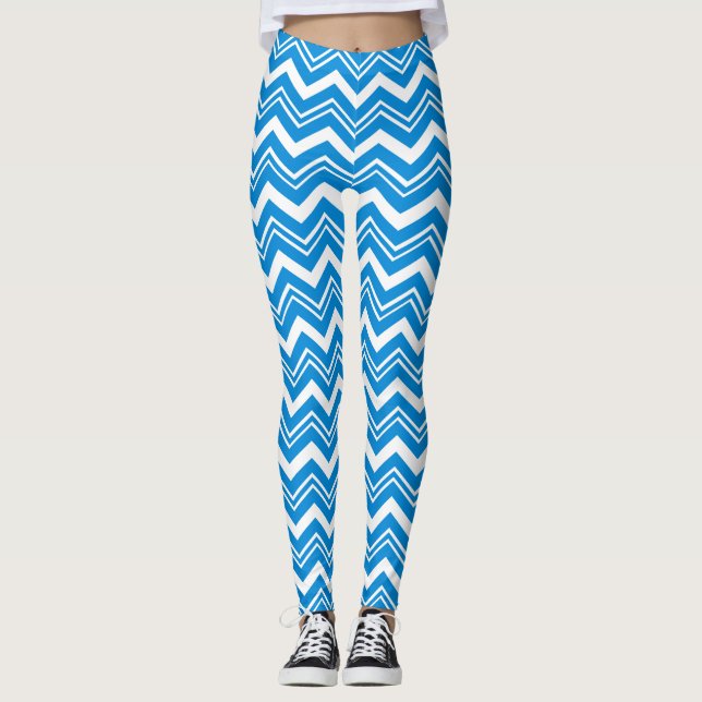 Legging Zigzags Modernos Azuis Turquesa (Frente)