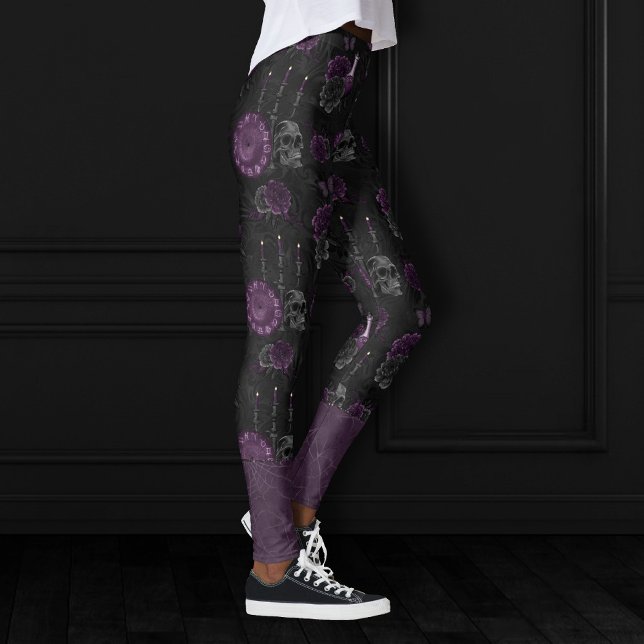 Legging Zodiac Magic | Rosas de crânio de ameixa roxa escu (Criador carregado)