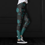 Legging Zodiac Magic | Rosas de crânio Gótico, verde-escur<br><div class="desc">Arte vestida única! Uma paleta sofisticada de texturas de abstrato médio misto adiciona o pop de cor perfeito para o seu estilo pessoal. Também é transferível para material escolar/de escritório, acessórios de festas ou decoração para uma sala de maquiagem para casa fácil de fazer você mesmo. Para outros produtos ou...</div>