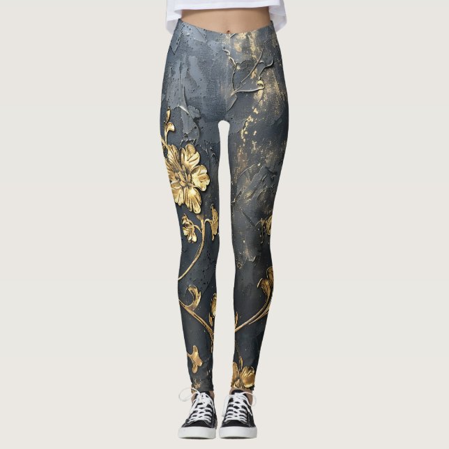 Leggings 3D azuis e Douradas (Frente)