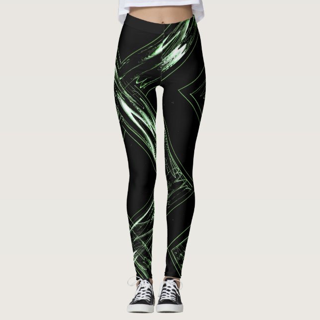 Leggings Abstratas de Verde Claro a Escuro (Frente)